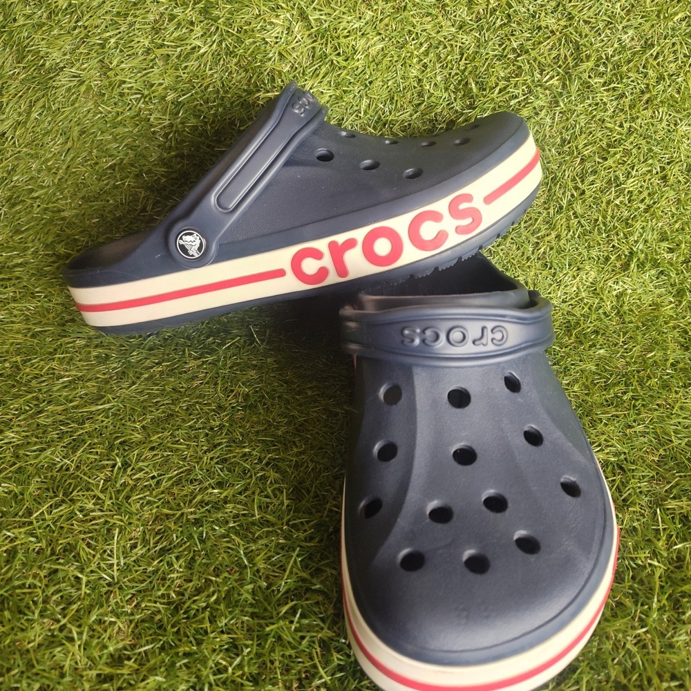 CROCS Classic Clogs Navy Unisex Shoes Size Men 8 Women 10 Navy White Red Logo